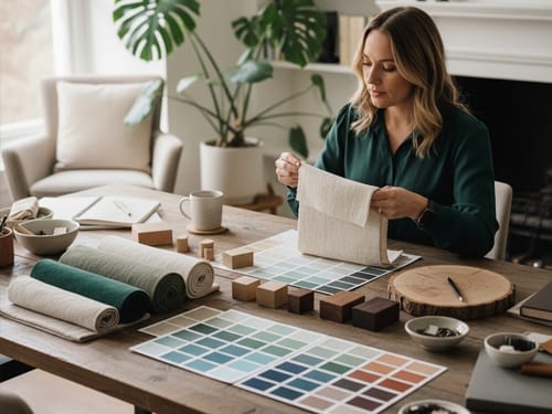 מעצבת פנים מול לוח השראה - טיפים לעיצוב הבית