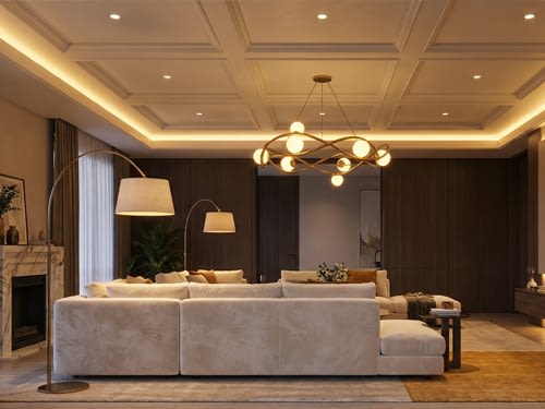 עיצוב תאורה לבית - סלון יוקרתי עם תאורה מדורגת