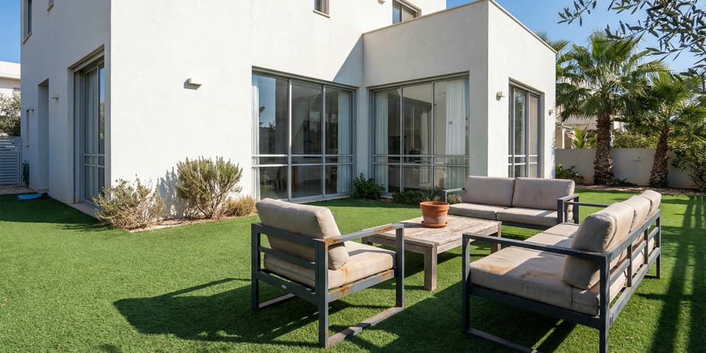 ריהוט גן בלוי בחצר בית פרטי בישראל