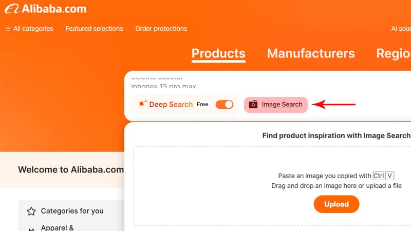 אליבאבא - חיפוש מוצר לפי תמונה