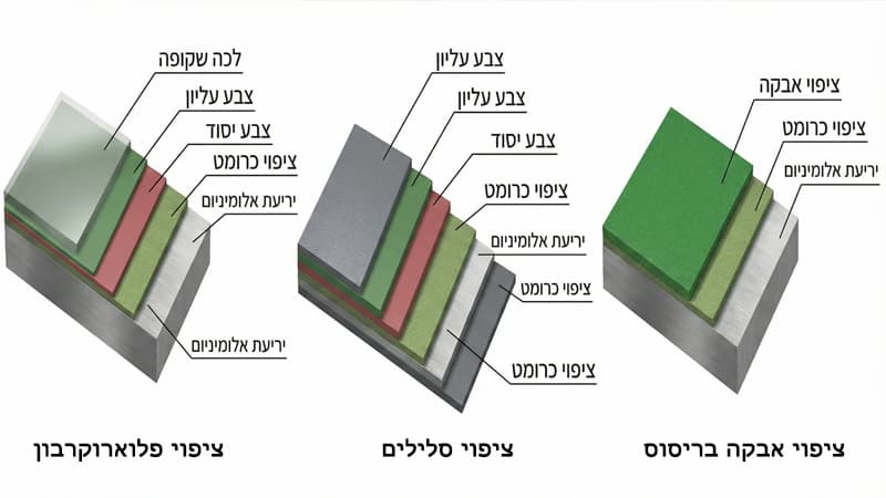 סוגי צביעה פרופילי אלומיניום - תרשים