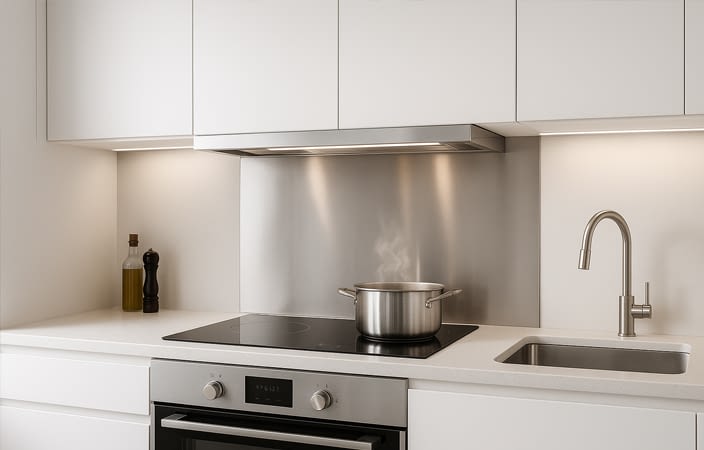 שילוב נירוסטה כחיפוי קיר במטבח