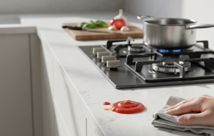 ניקוי משטח עבודה בטבח - משטח איכותי מונע כתמים