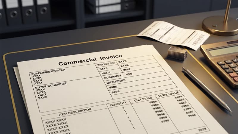 דוגמה לחשבונית מסחרית Commercial Invoice ביבוא מסין
