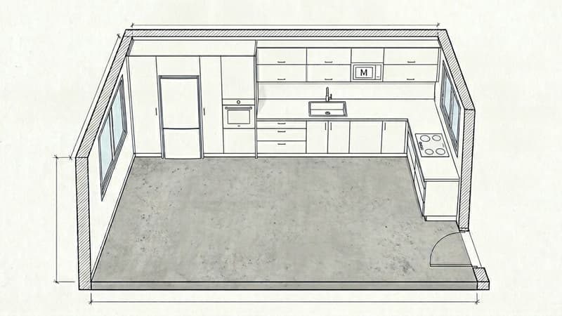 שרטוט מטבח פשוט ומיקום מכשירי חשמל