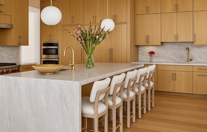 אי מטבח עם כיסאות בר - עיצוב יוקרתי ומזמין