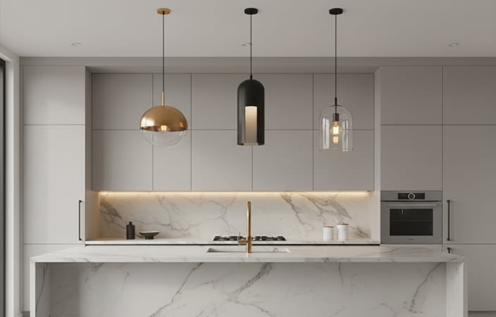 תאורה תלויה מעל אי במטבח