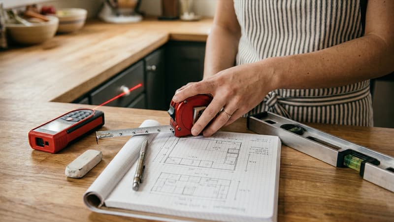 כלים למדידת שטח ארונות למטבח