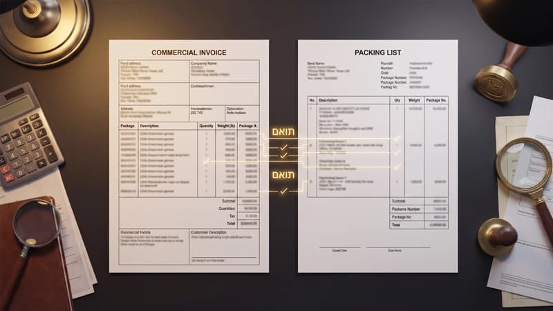 בדיקת התאמה בין Commercial Invoice ל-Packing List לפני שילוח מסין