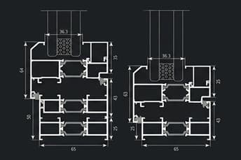 פרופיל אלומיניום חלון ציר עם נתק תרמי סידרה 65