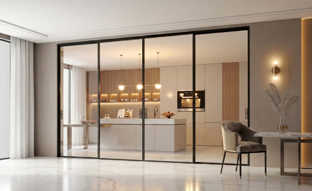 פרופיל אלומיניום - מערכת דלתות הזזה לפנים - סידרה 45 - רנדר