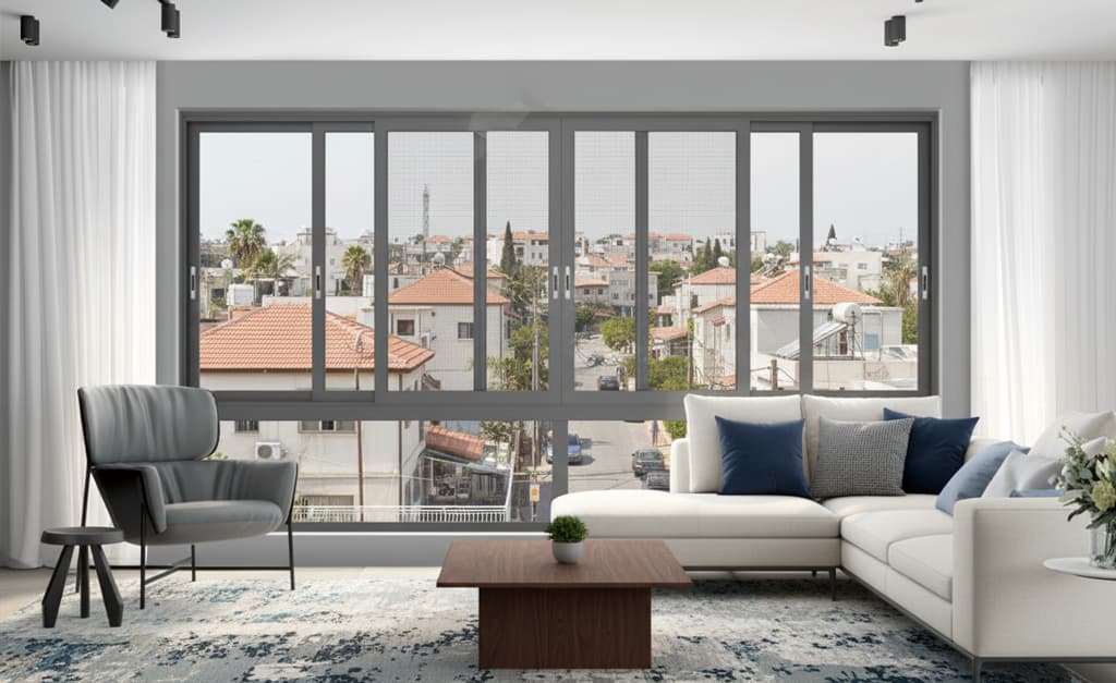 פרופיל אלומיניום - מערכת חלונות הזזה עם חסם מים - סידרה 66 - רנדר