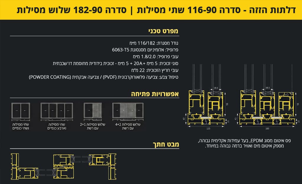 פרופיל אלומיניום - מערכת דלתות הזזה - סידרה 90 - מפרט טכני