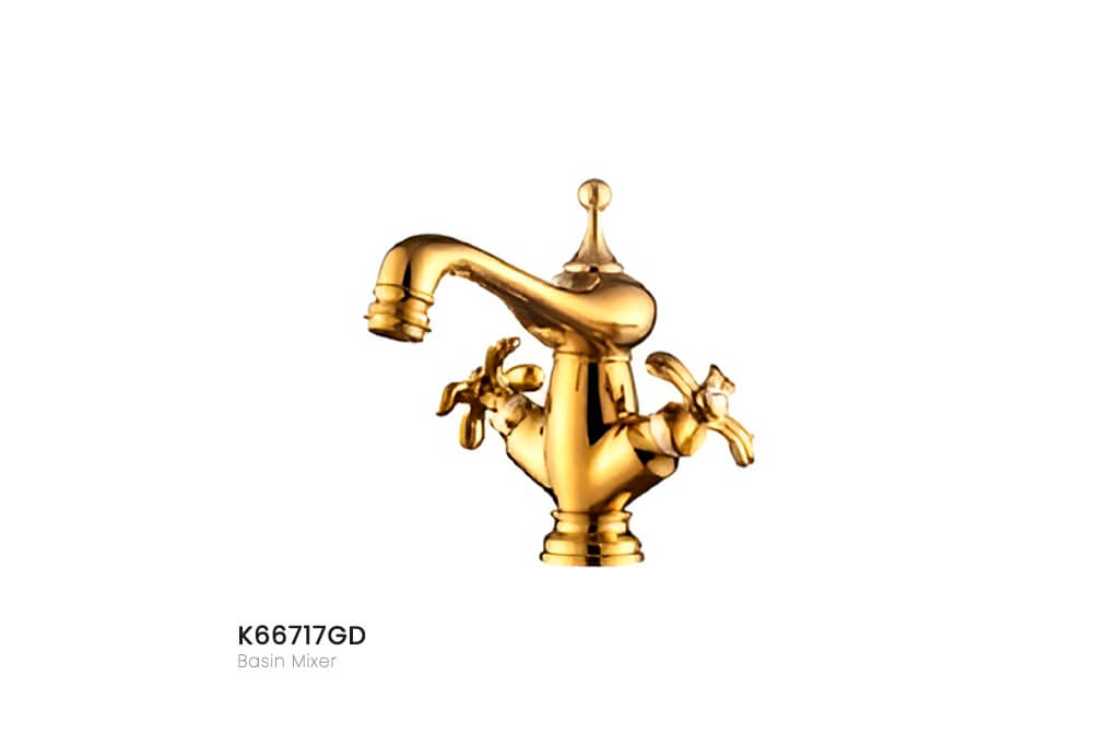 תקריב ברז ורסאי זהוב דגם K66717GD - פרטים מרהיבים בגימור זהב מלכותי