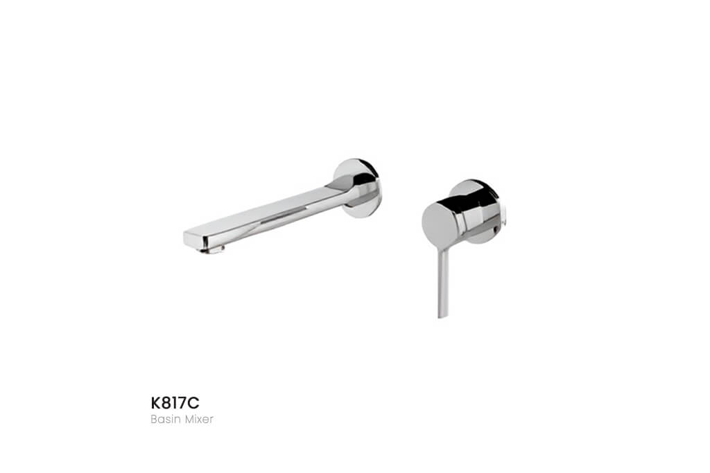 תקריב של ברז קיר מיקסר כסוף דגם K817C - פרטי עיצוב מודרני, גימור איכותי