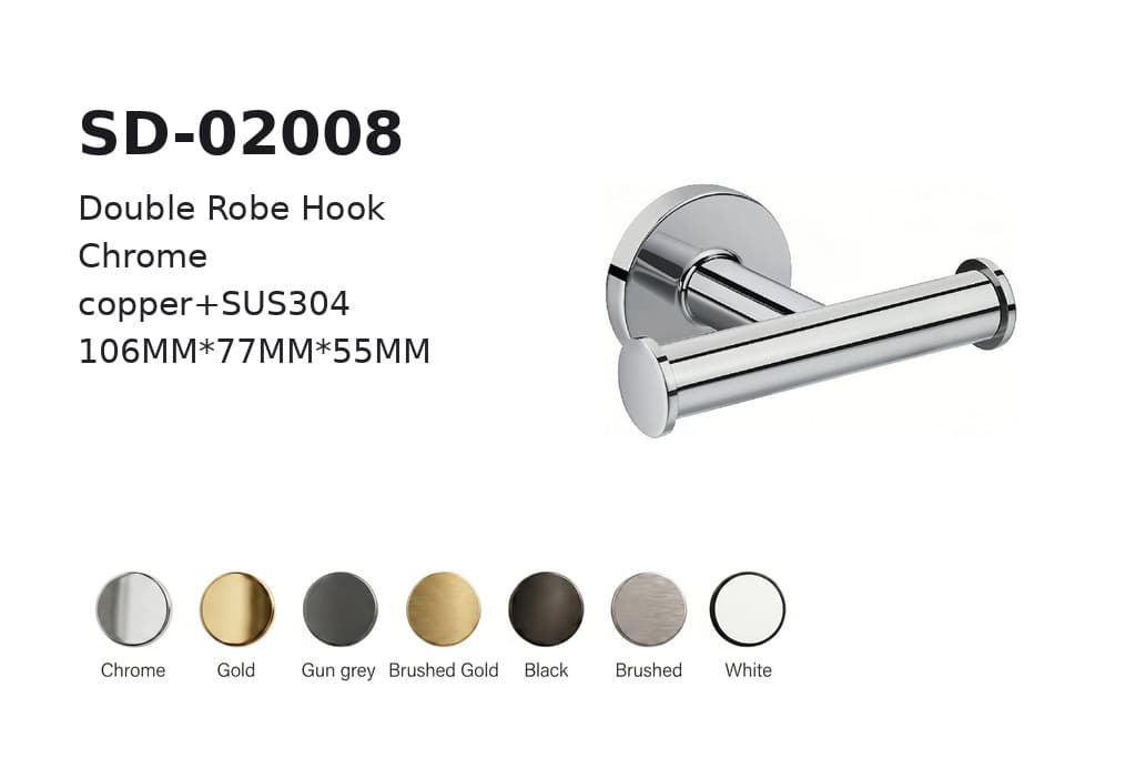 תמונה מוגדלת של וו תלייה כפול כרום דגם BA-SD-02008 – פתרון סניטריה משלים לחדר רחצה