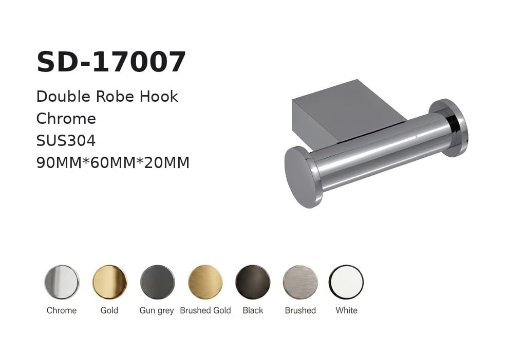 תמונה מוגדלת של וו תלייה כפול כרום דגם BA-SD-17007 – אביזר איכותי לאמבטיה ולשירותים