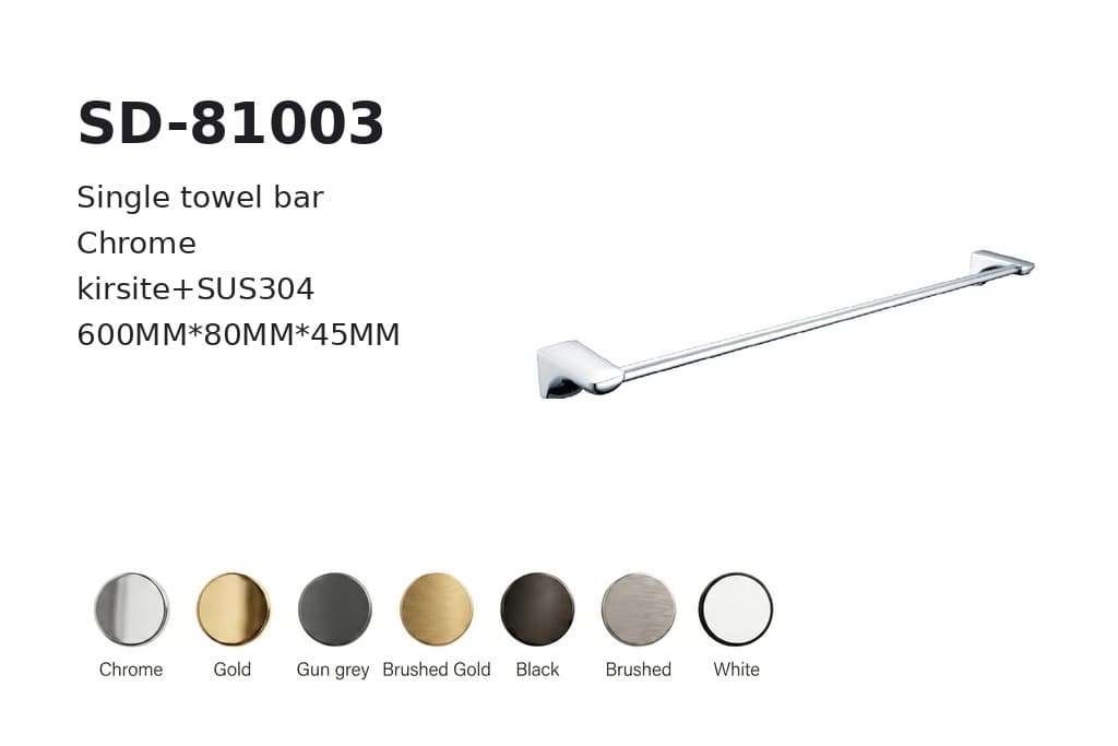 תמונה מוגדלת של מוט מגבת יחיד כרום דגם BA-SD-81003 – אביזר איכותי לאמבטיה ולשירותים