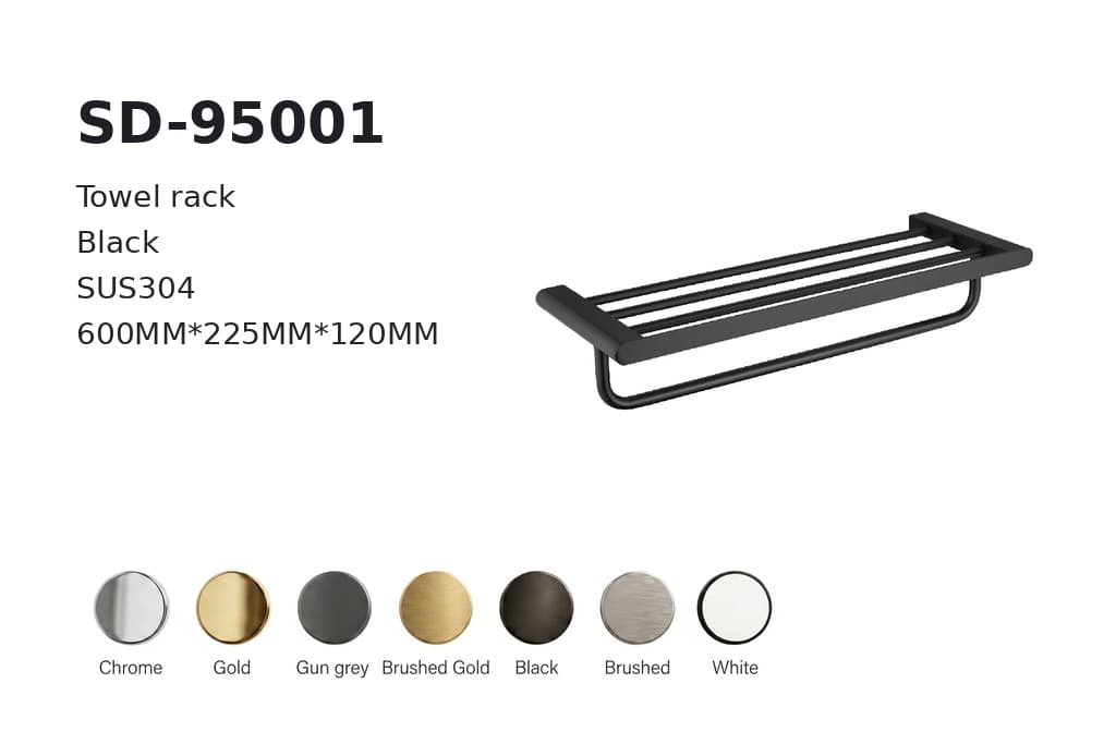 תמונה מוגדלת של מדף מגבות שחור דגם BA-SD-95001 – אביזר איכותי לאמבטיה ולשירותים