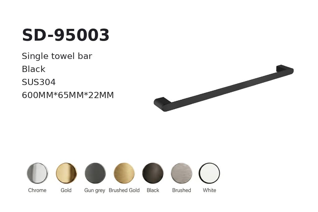 תמונה מוגדלת של מוט מגבת יחיד שחור דגם BA-SD-95003 – אביזר אמבטיה מעוצב ביבוא מסין