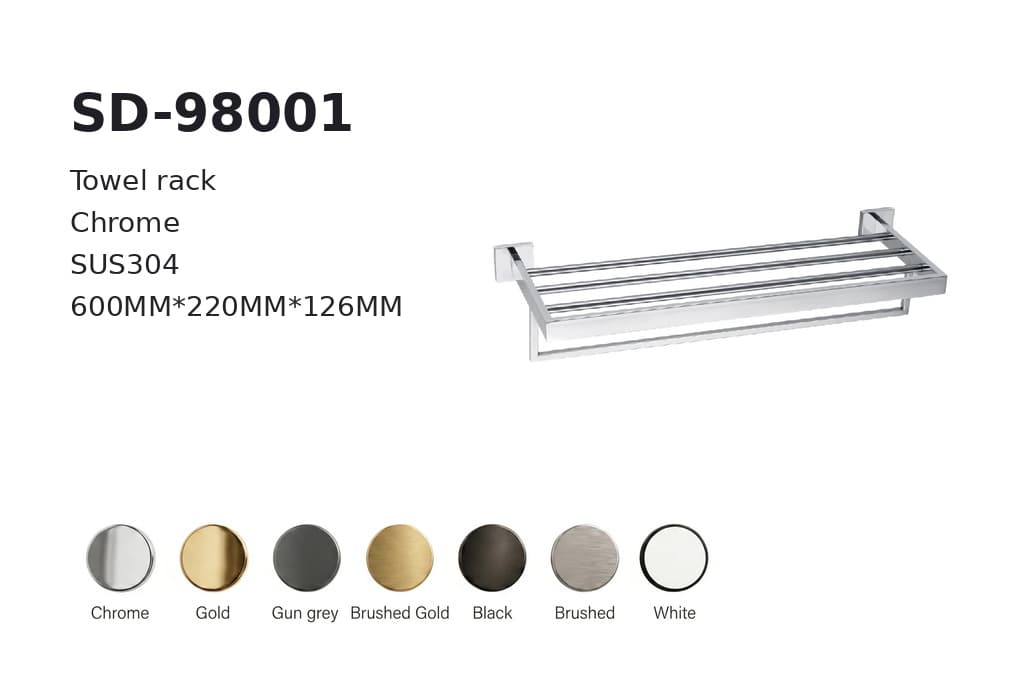 תמונה מוגדלת של מדף מגבות כרום דגם BA-SD-98001 – פתרון סניטריה משלים לחדר רחצה