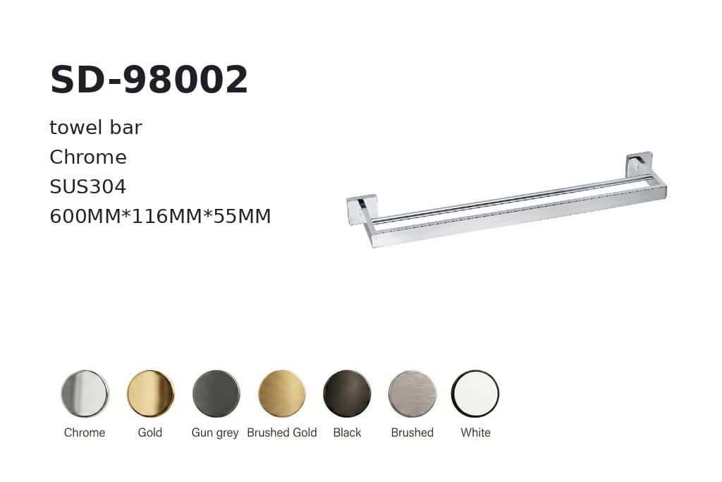 תמונה מוגדלת של מוט כפול למגבות כרום דגם BA-SD-98002 – מתאים לבחירת אביזרי אמבטיה מסין