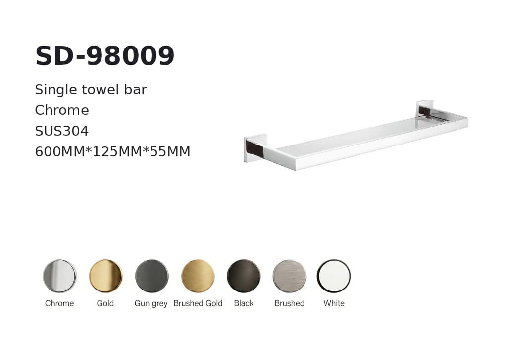תמונה מוגדלת של מוט מגבת יחיד כרום דגם BA-SD-98009 – פתרון סניטריה משלים לחדר רחצה