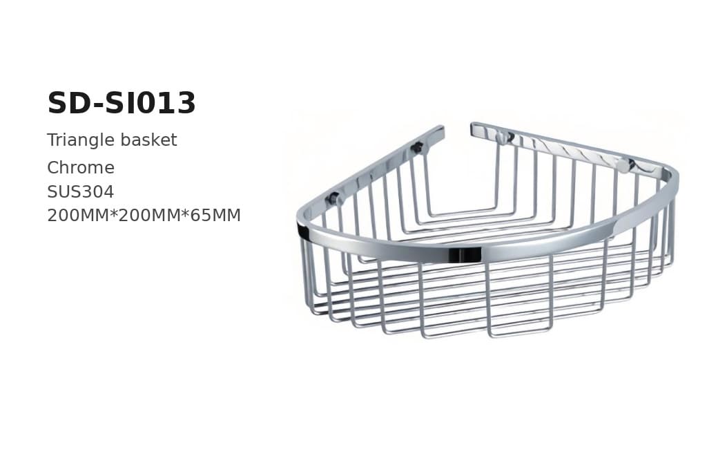 תמונה מוגדלת של סלסלת פינה כרום דגם BA-SD-SI013 – עיצוב נקי לחדר רחצה מודרני