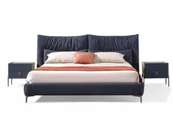 מיטה זוגית כחולה כהה עם ראש מיטה מקופל דגם INDIGO