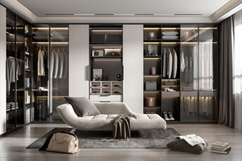 customized wood and glass closet