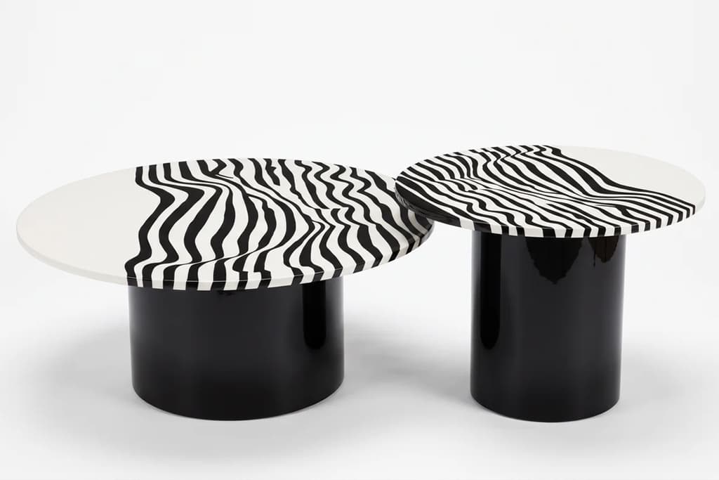 סט שולחנות קפה שחור לבן עם דוגמת פסים ZEBRA