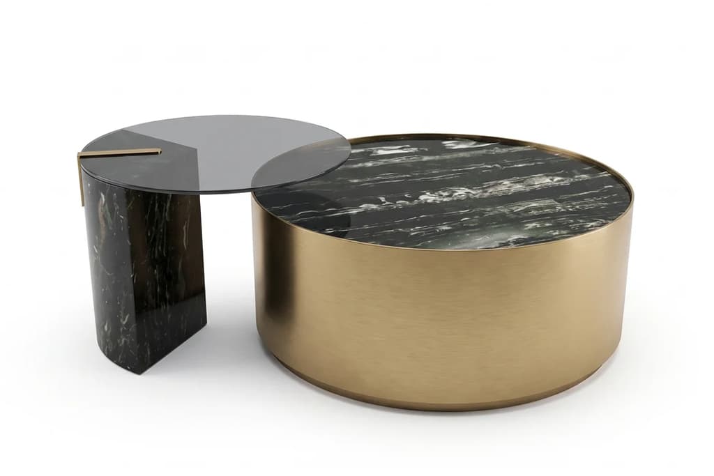 סט שולחנות קפה שחור וזהב עם זכוכית מעושנת ONYX