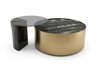 סט שולחנות קפה שחור וזהב עם זכוכית מעושנת ONYX
