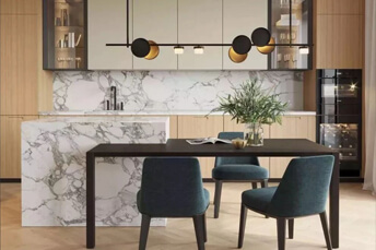 house kitchen with wooden dining table