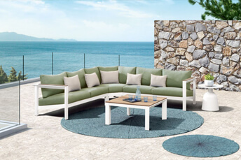 outdoor sofa with light green upholstery