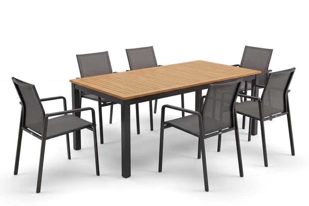 dining table with wooden top and chairs