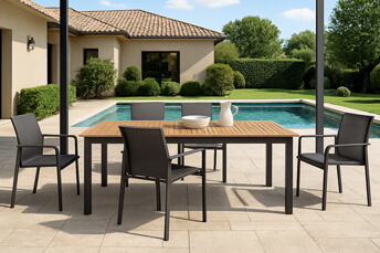 dining table with wooden top and chairs