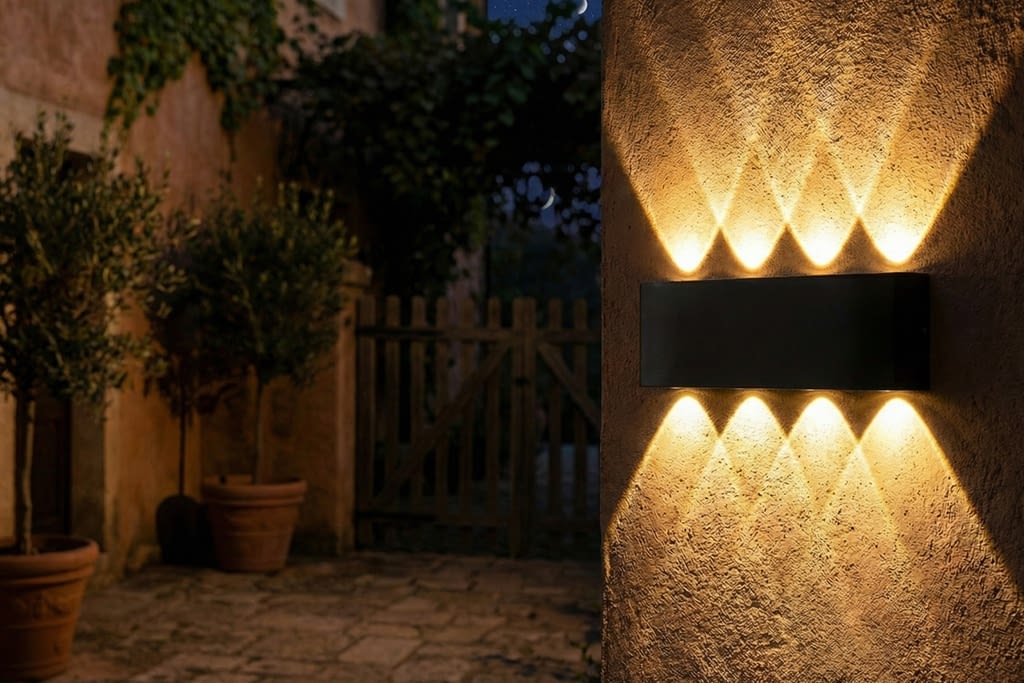 תאורת חוץ צמוד קיר 8 ראשים לד על קיר בחצר דגם ZQH-OT-102