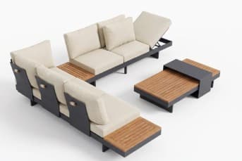 פינת ישיבה בהירה עם שולחן עץ דגם LOUNGE