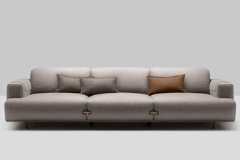 3 meter grey leather sofa with pillows