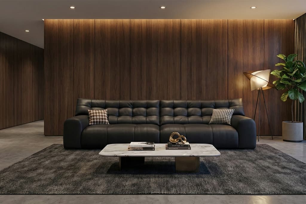 ספת ישיבה שחור מעור איכותי דגם TAL-GS9218 - תמונה בחדר סלון