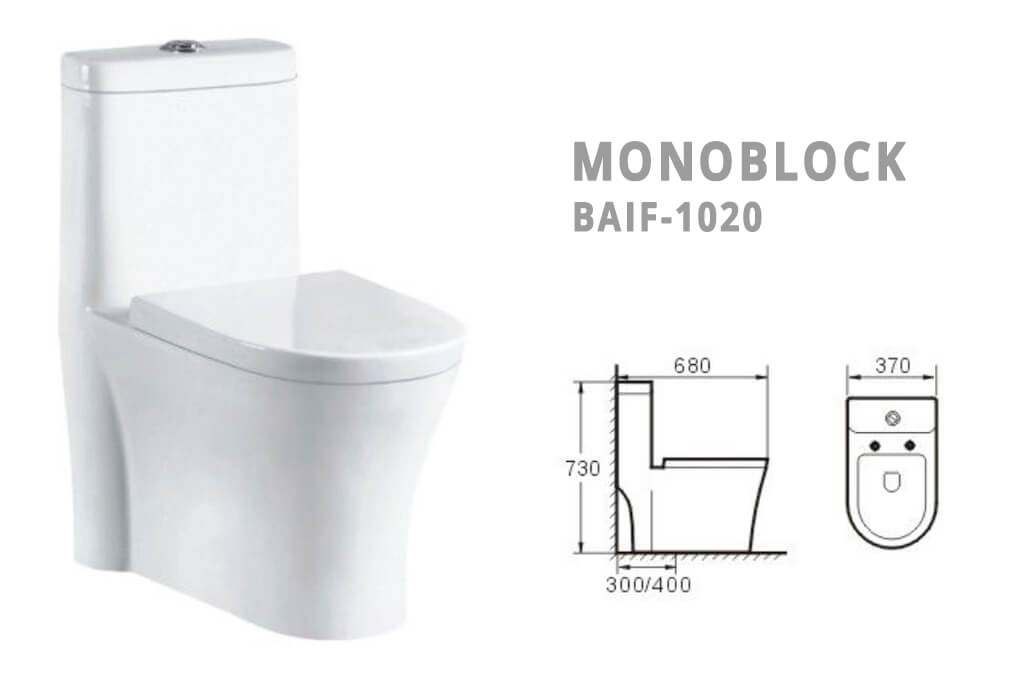 שירותים מונובלוק דגם BAIF-1020 עם מנגנון שטיפה סייפוניק - יבוא אישי