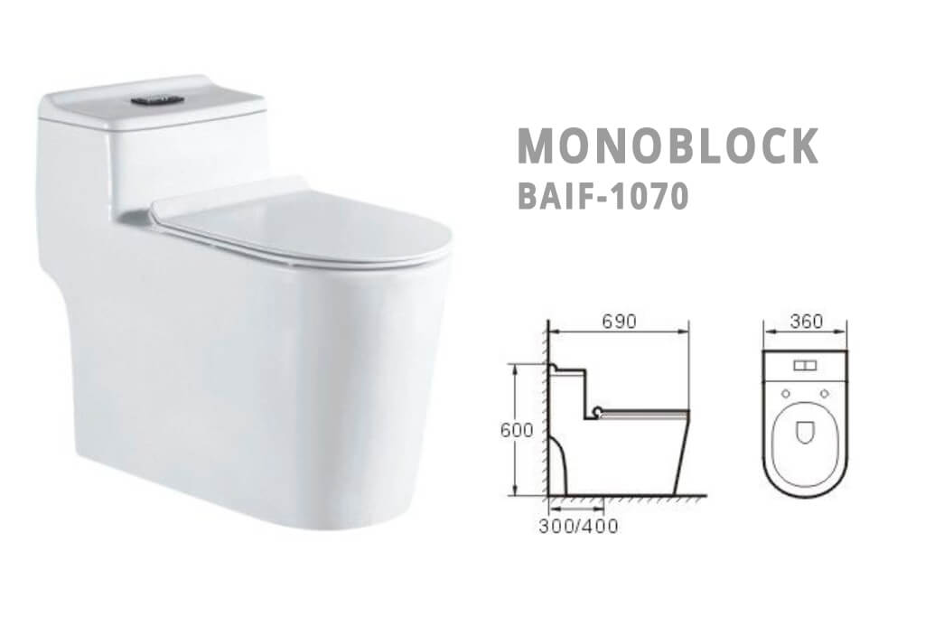 אסלה סייפוניק מונובלוק דגם BAIF-1070 - עיצוב נקי ומודרני