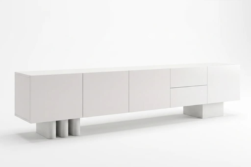 שידת טלוויזיה לבנה לסלון ביבוא ריהוט מסין דגם BLOCK