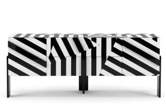 שידת טלוויזיה שחור לבן עם חזית מפוספסת דגם STRIPE
