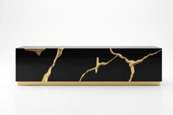שידת טלוויזיה שחורה עם עיטורי זהב דגם KINTSUGI